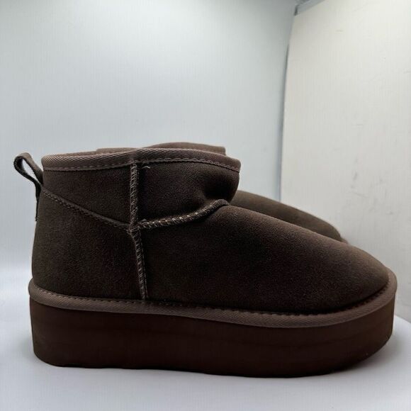 CUSHIONAIRE Women's Genuine Suede pull platform boot +Memory Foam 10 WIDE CHESTN - Picture 1 of 7